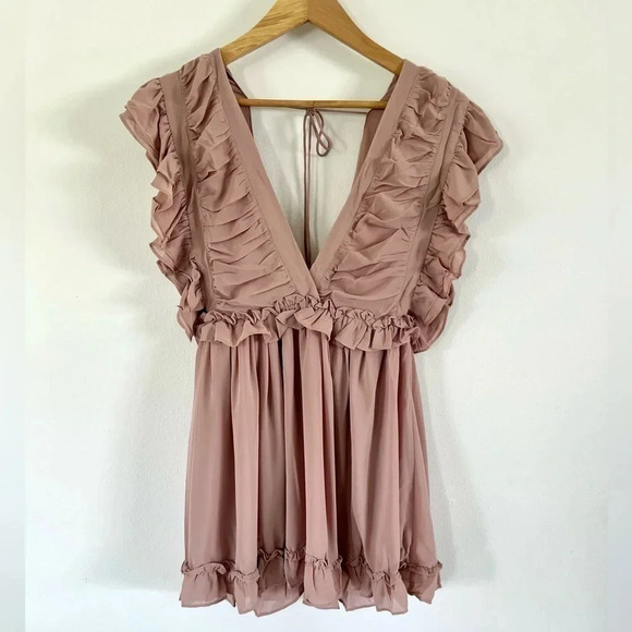 Storia On A Rendezvous Dusty Pink Ruffle Romantic Feminine Mini Dress Small - Picture 5 of 10